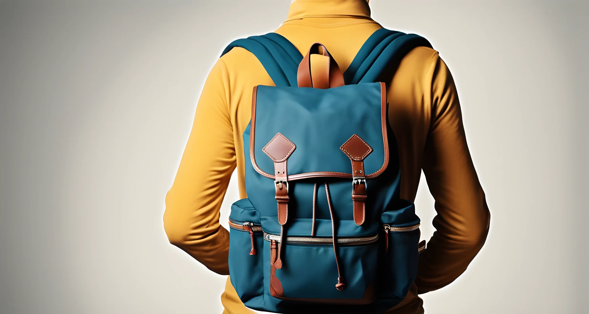 Image of a compact, lightweight backpack and a multi-purpose travel scarf with hidden pockets.