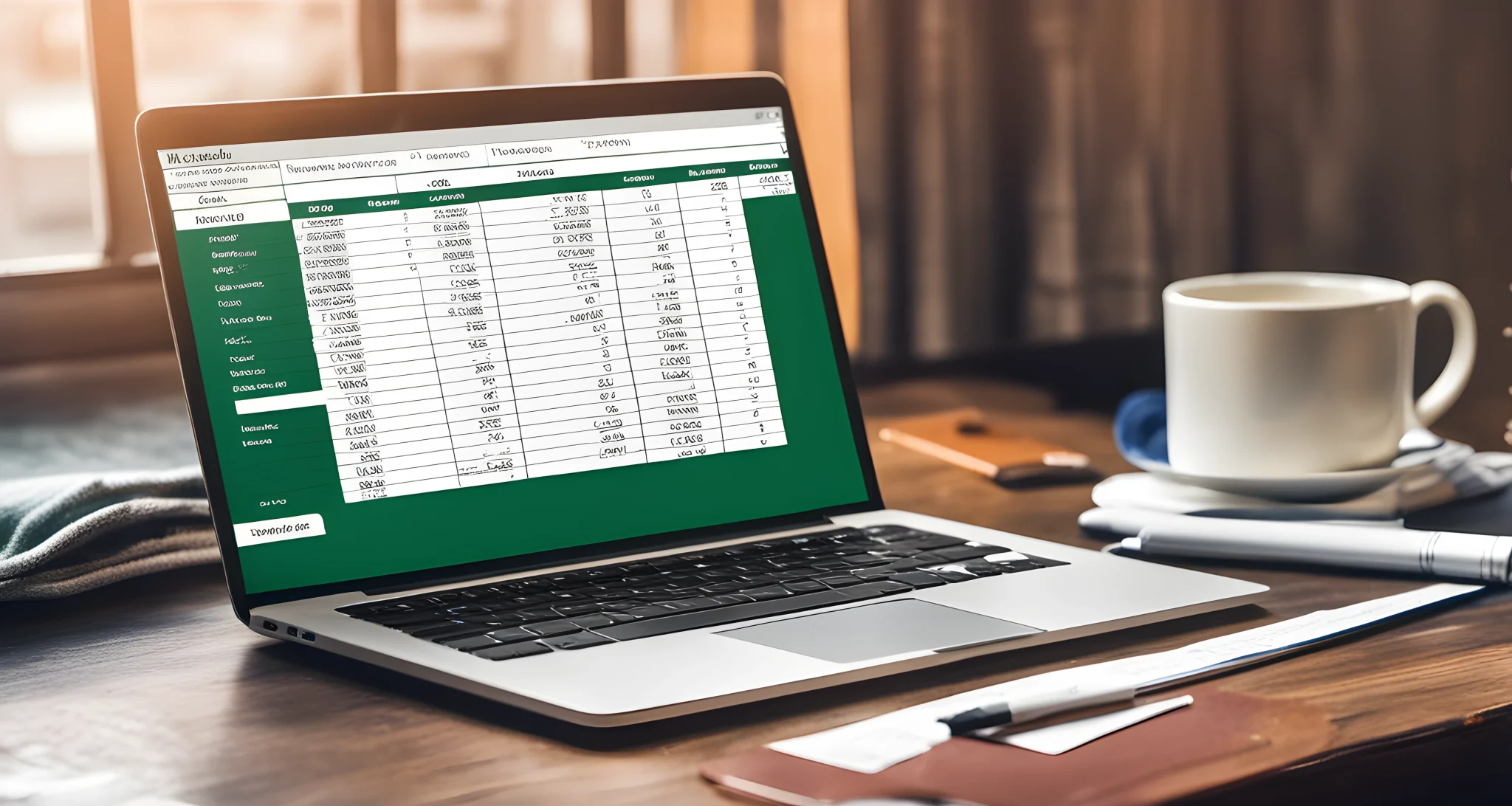 The image depicts a laptop with a spreadsheet open, showing a detailed travel budget. The spreadsheet includes categories for accommodation, transportation, food, and miscellaneous expenses.