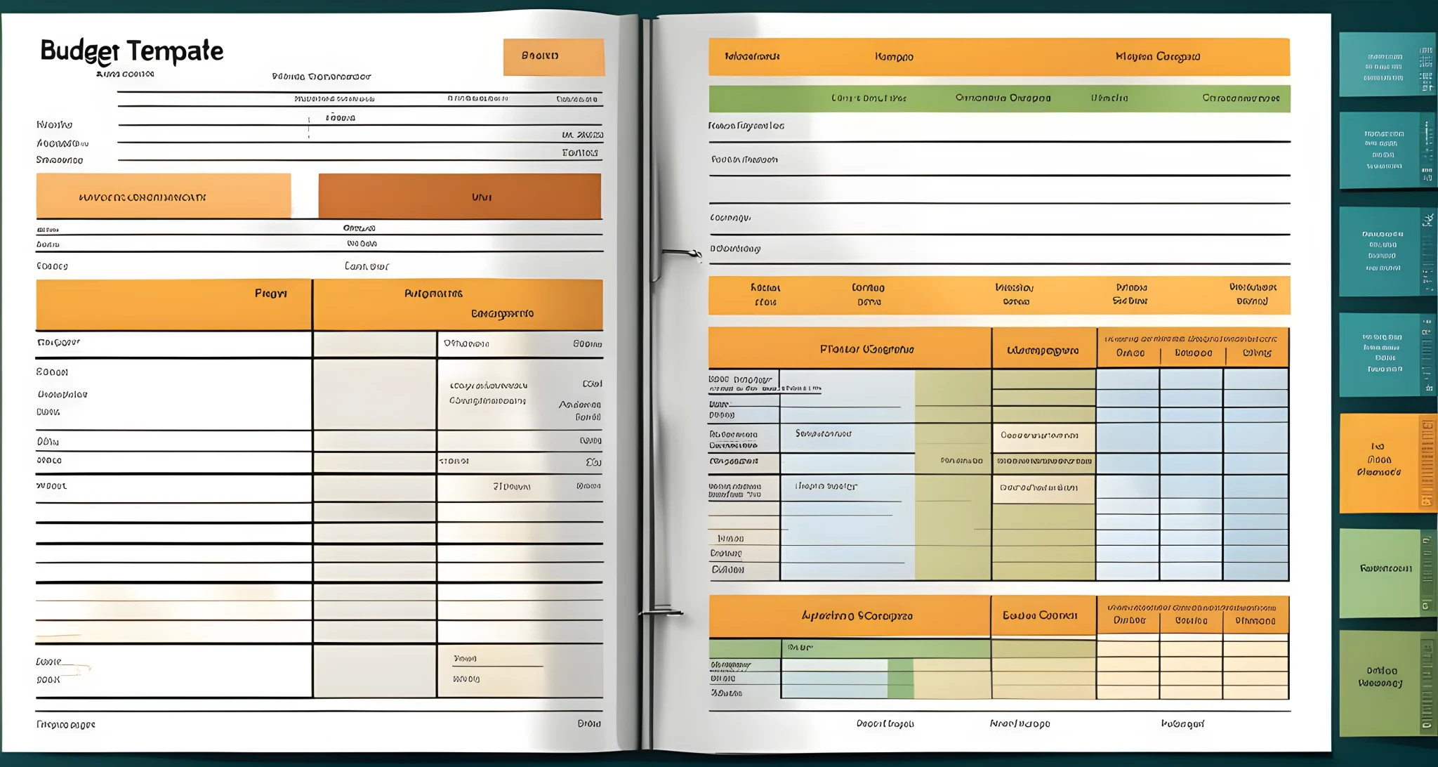 The image shows a budget template with sections for lodging, transportation, food, activities, and miscellaneous expenses.