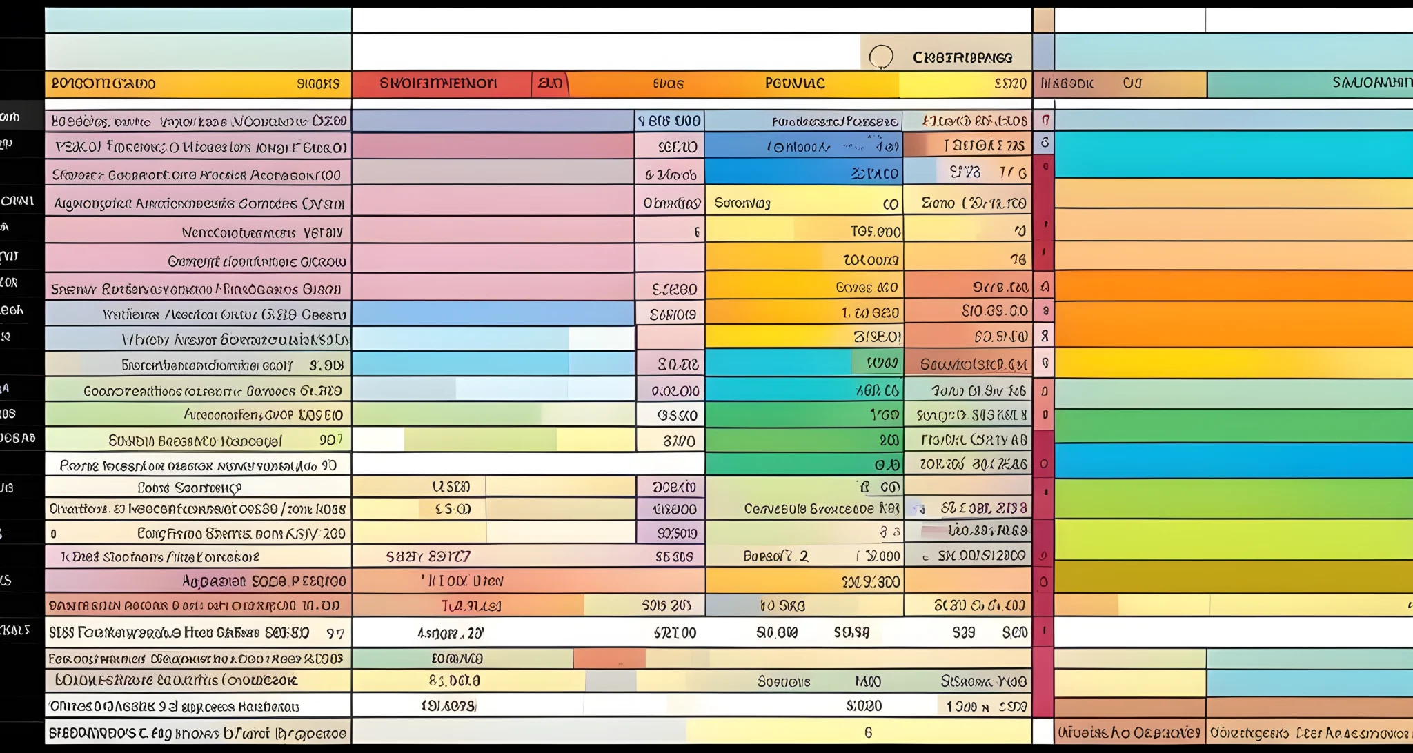 The image shows a color-coded spreadsheet with categorized expenses for travel planning.