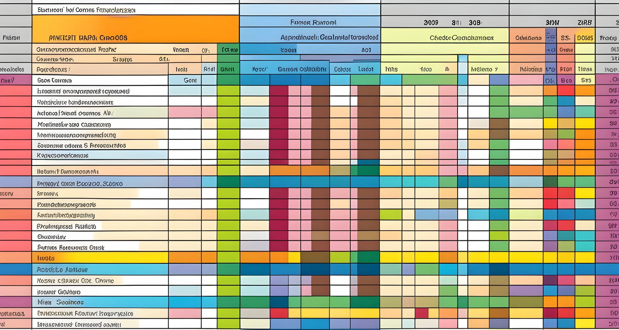 The image shows a colorful spreadsheet with rows and columns of financial expenses, including categories such as accommodations, transportation, food, and activities.