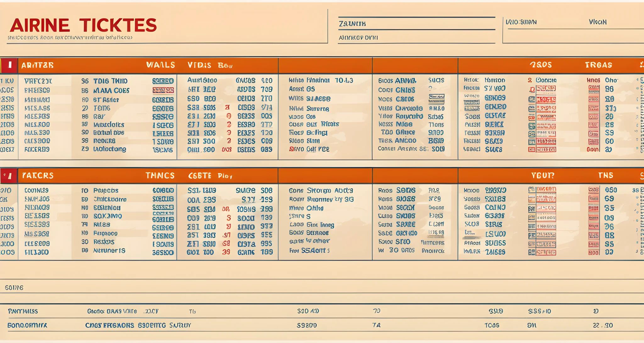 The image shows a computer screen displaying a list of airline tickets with different prices and dates.