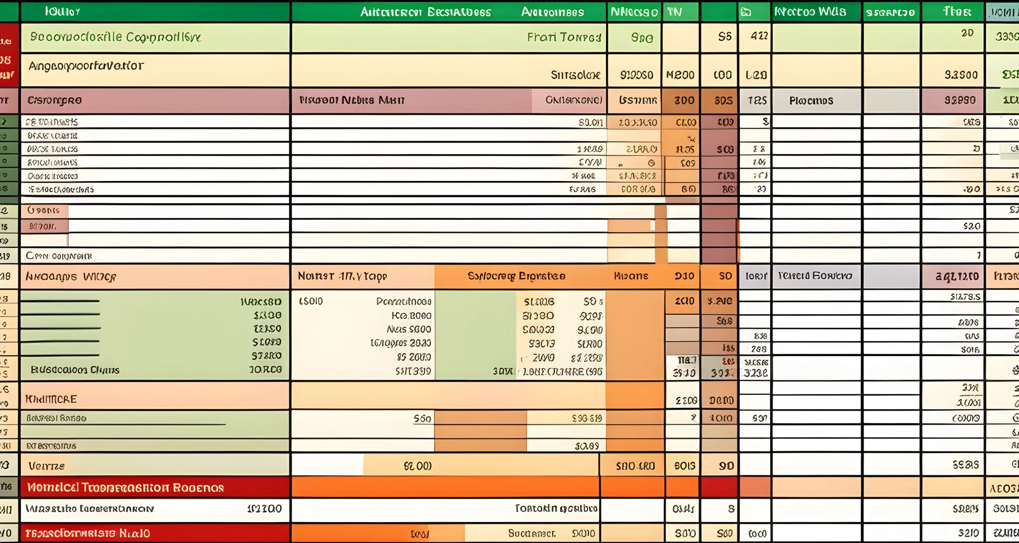 The image shows a detailed spreadsheet with expense categories such as transportation, accommodation, food, activities, and miscellaneous expenses.