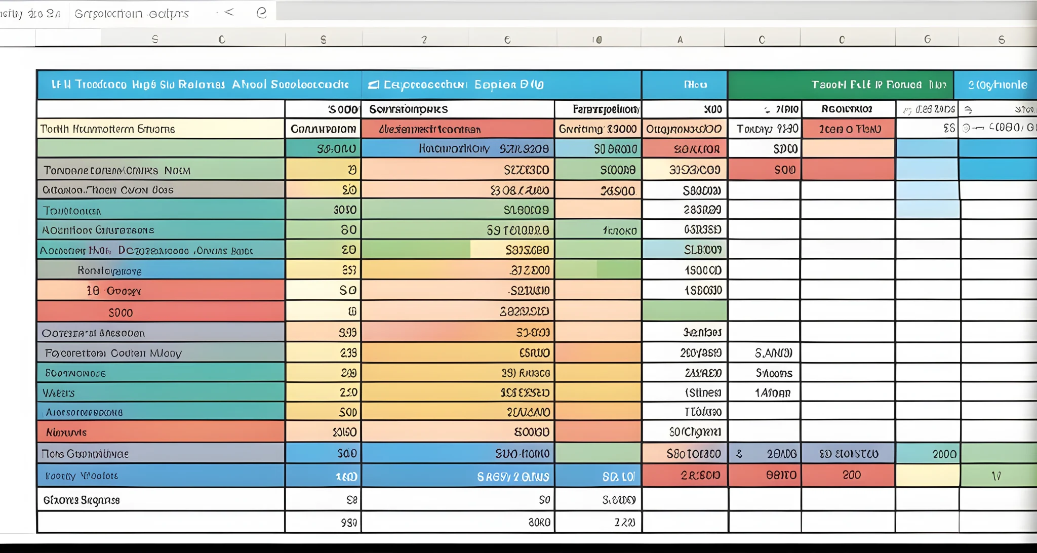 The image shows a detailed travel budget spreadsheet on a laptop screen with categories for transportation, accommodation, food, activities, and miscellaneous expenses.