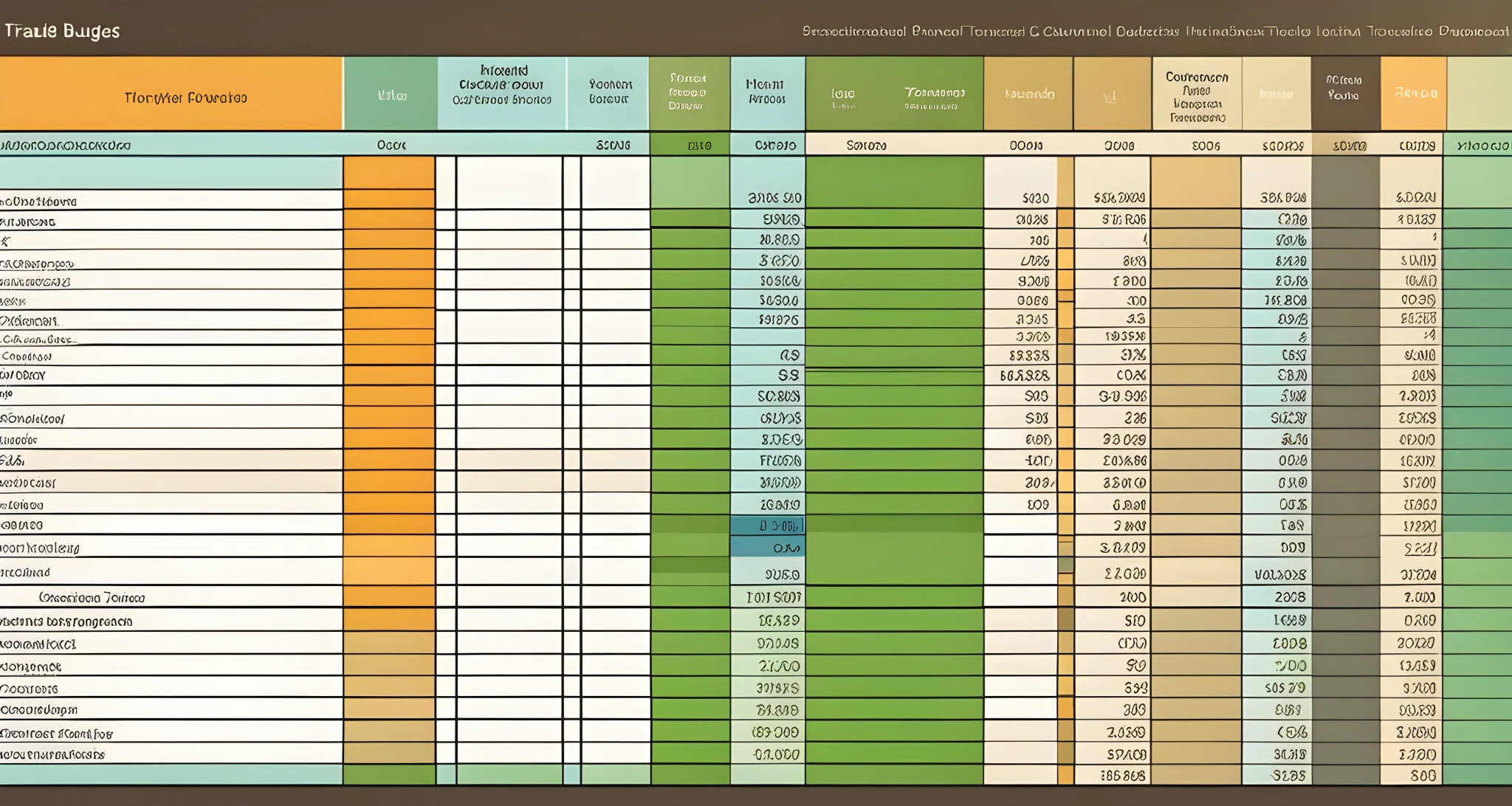 The image shows a detailed travel budget spreadsheet with columns for travel expenses such as accommodation, transportation, food, and activities.