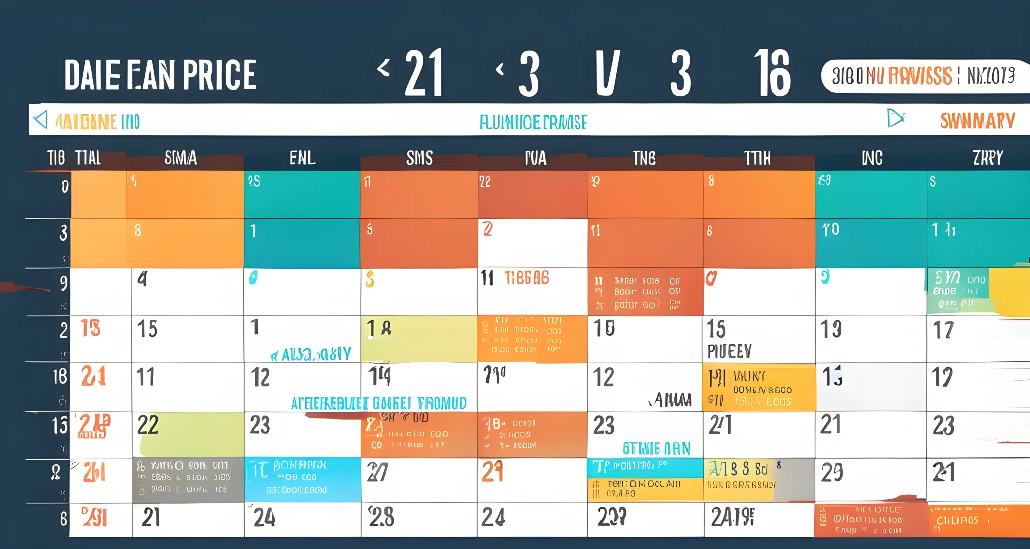 The image shows a digital calendar with highlighted dates and flight prices.