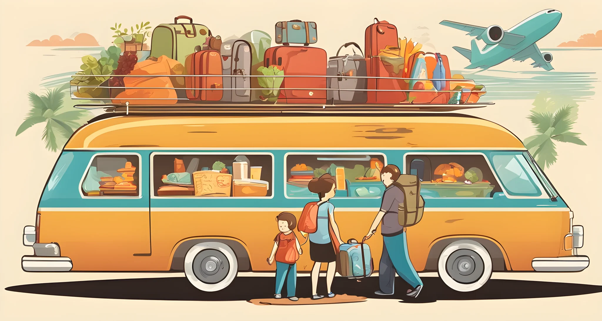 The image shows a family's travel expenses categorized into transportation, accommodations, food, and activities.