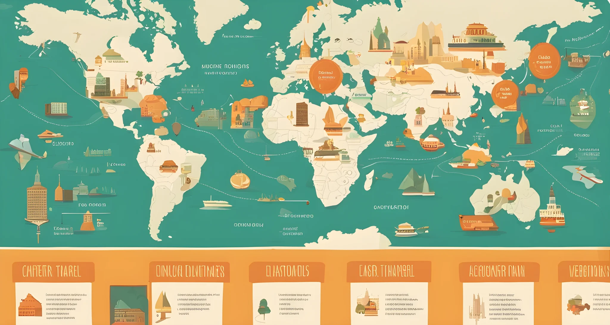 The image shows a map of various solo travel destinations marked with different expense categories such as accommodation, food, transportation, and entertainment.