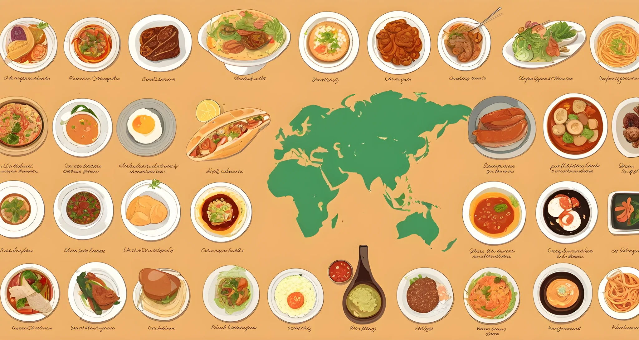 The image shows a spread of affordable, delicious dishes from various budget-friendly restaurants around the world.