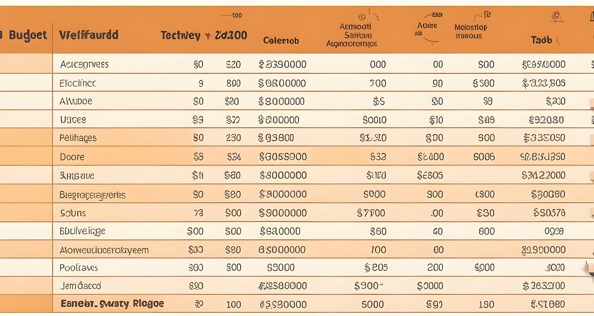 The image shows a table with various expense categories listed, including transportation, accommodation, food, activities, and miscellaneous. Each category has subcategories and corresponding budget amounts.