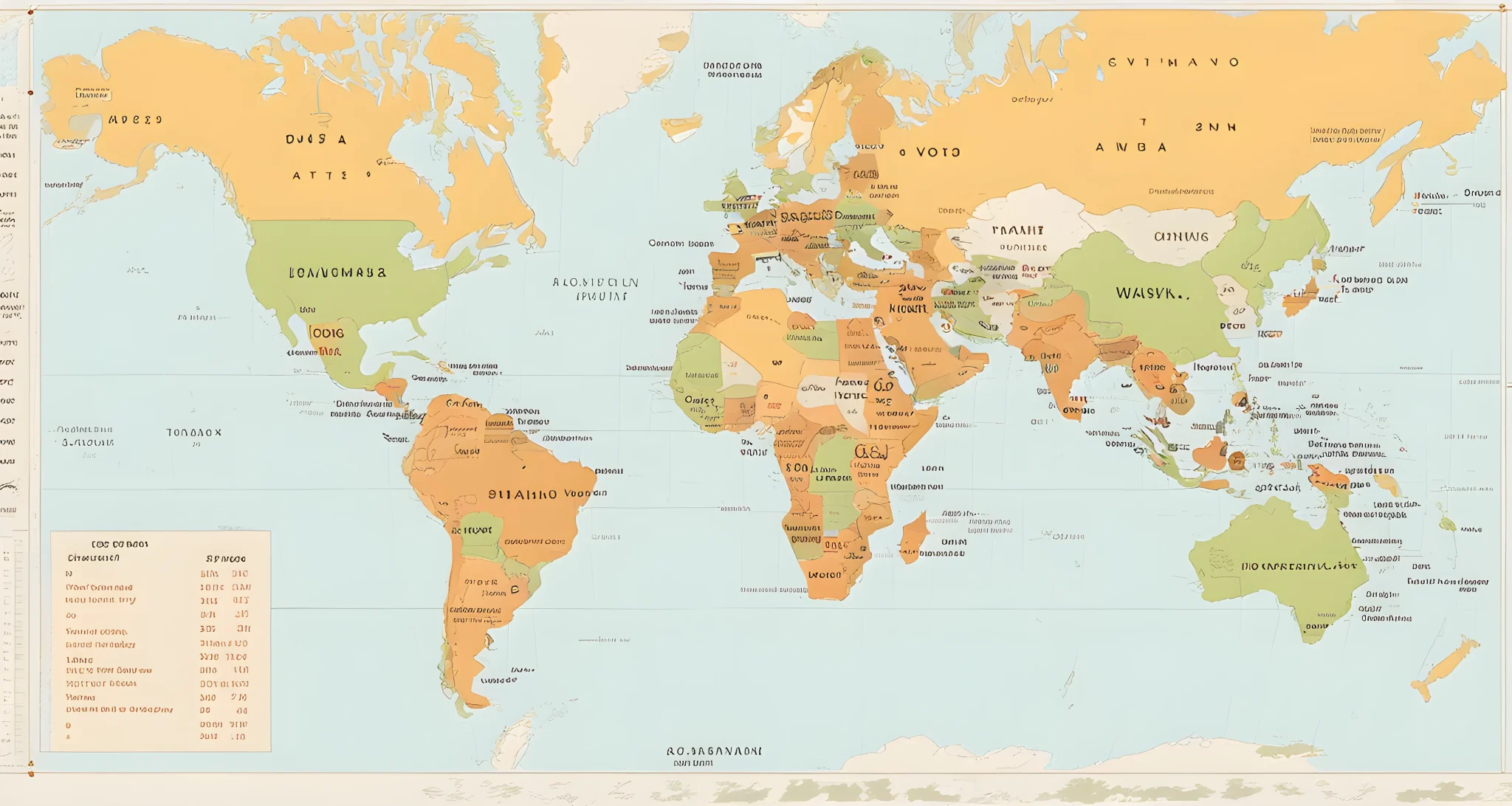 The image shows a world map with highlighted destinations and dates marked on it.